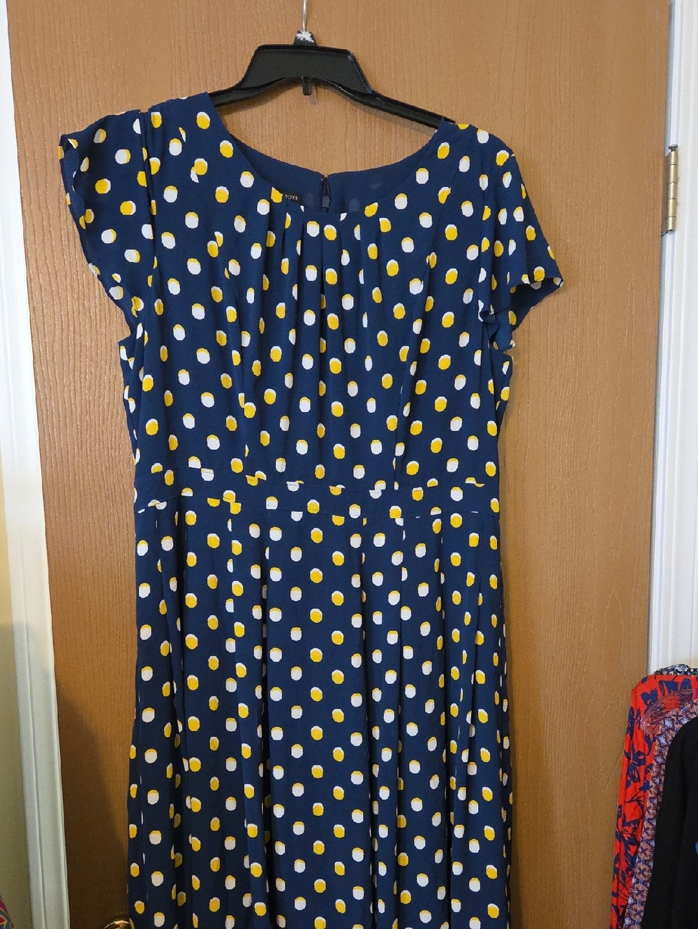 Talbots Navy Polka Dot Midi Dress with Yellow and White Dots Size 16